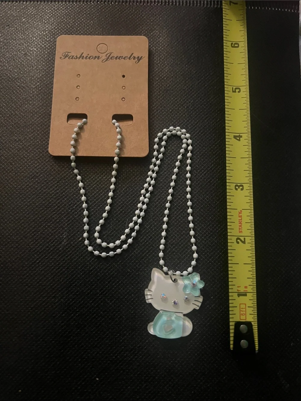 Fashion Jewelry Kids White & Light Blue Kitty Pendant Necklace with Bead Chain